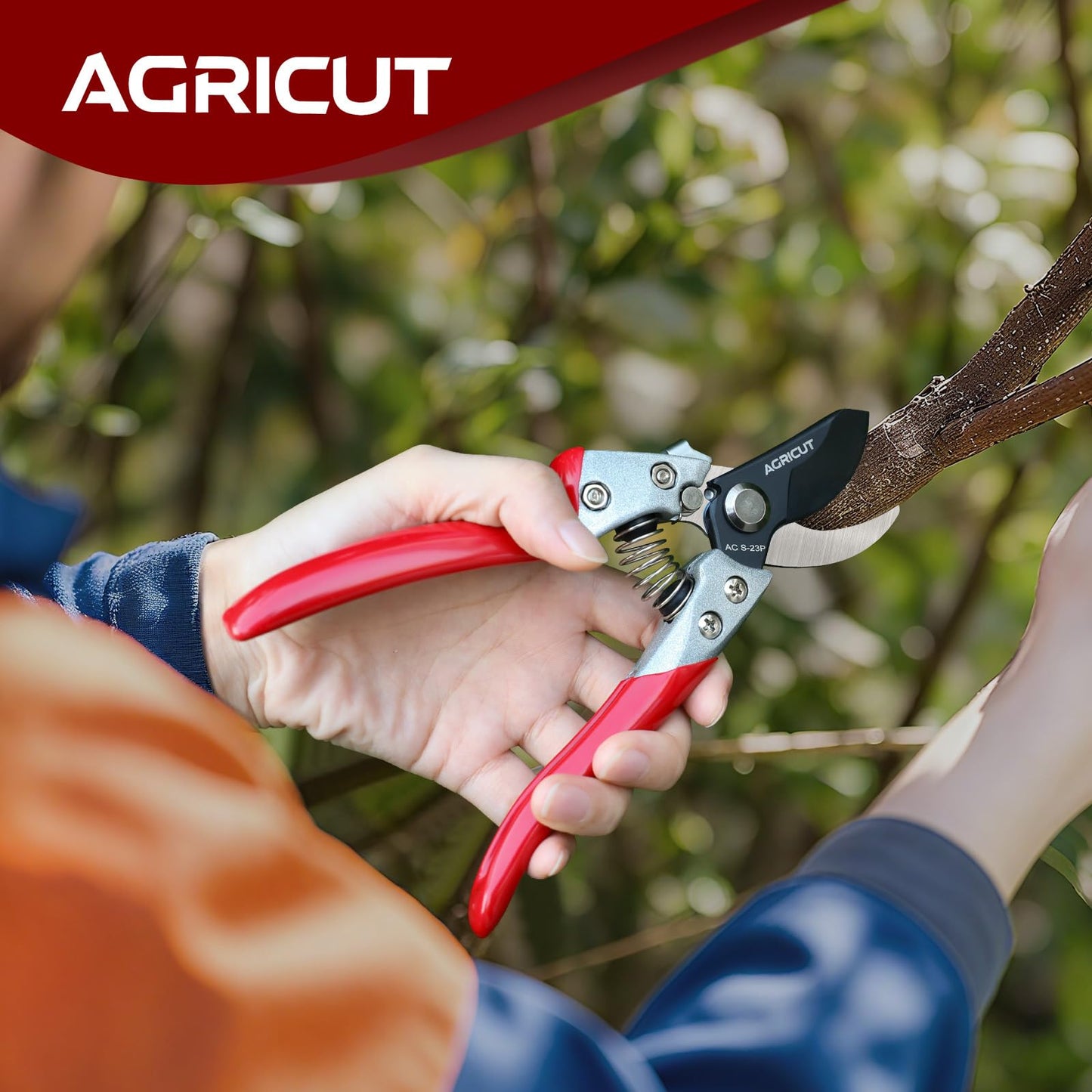 AGRICUT Pruning Shears, 7/8-Inch Cut Capacity Hand Clippers, Bypass Pruners, Gardening Scissors with Sharp Steel Blade (Aluminum Handle, High Carbon Steel)
