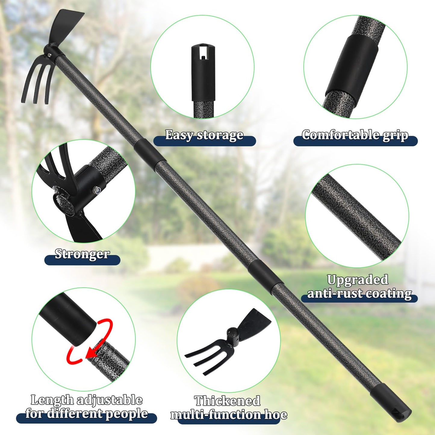 EUIJOIP Multi-Purpose Garden Hoe Tool – Heavy Duty Adjustable (16"-45") with Ergonomic Handle, Anti-Rust Coated Steel, for Weeding, Digging, Cultivating – Lawn, Farm, Outdoor Use