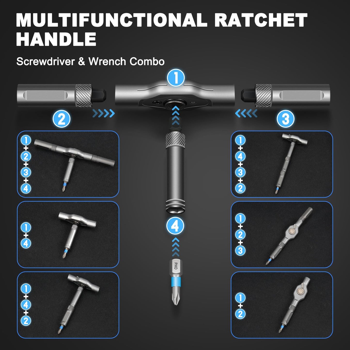 42 in 1 Magnetic Screwdriver Set, Multi Bit Magnetic Ratcheting Screwdriver Set with Detachable Ratchet Handle, Repair Tool Kit for Bicycles, Watch, Ring Doorbell, Computer, Eyeglass and Furniture