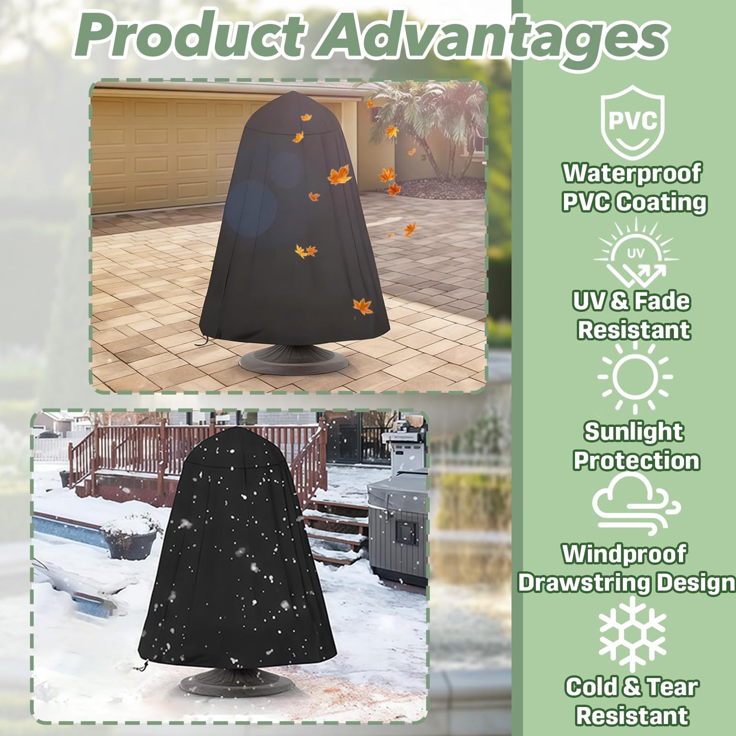 Fountain Cover 48" x 68", Heavy Duty Oxford Cloth Outdoor Fountain Protector with Adjustable Drawstring, Waterproof & Dustproof for Garden/Patio Water Fountains & Statues, Winter Protection (Black)