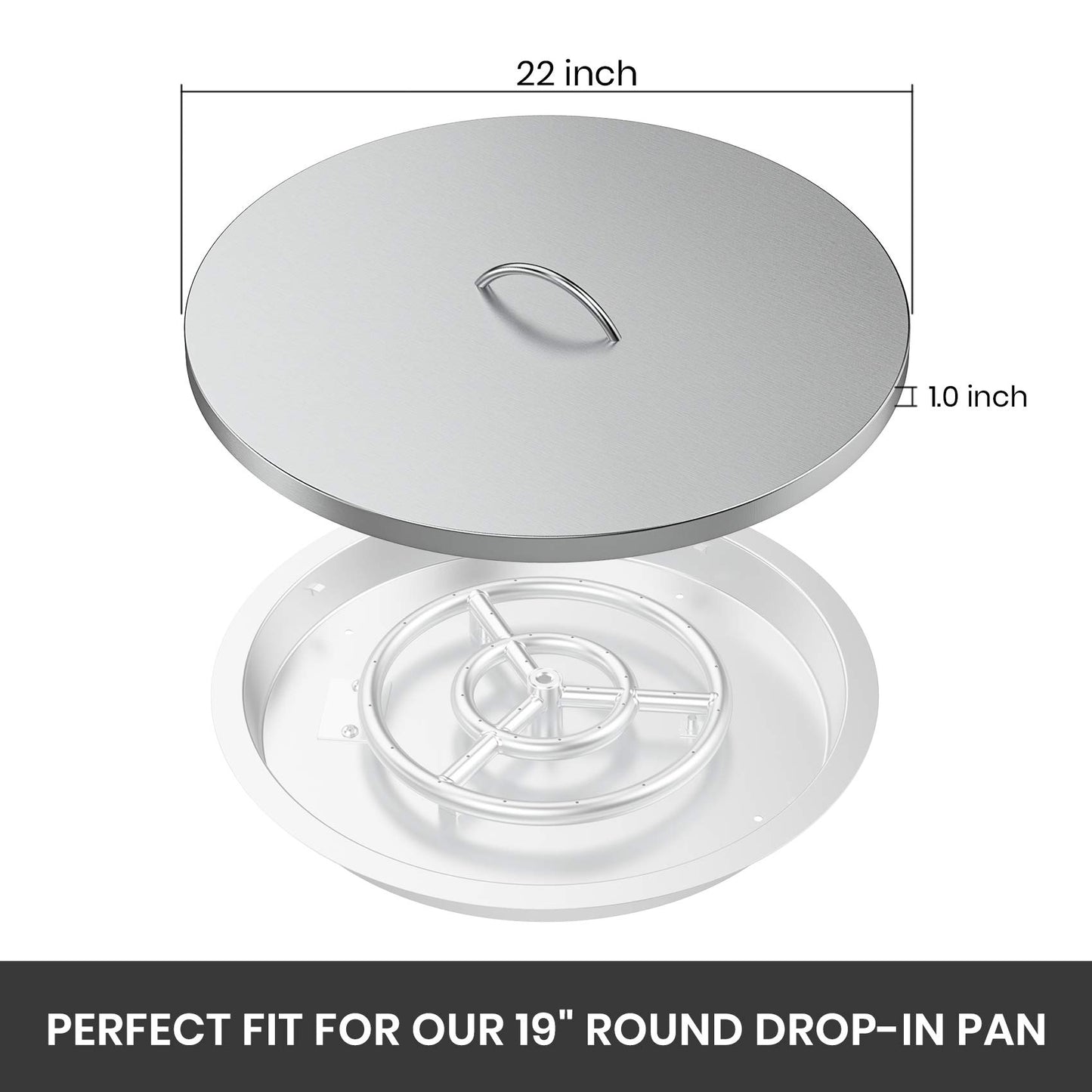 Stanbroil 22" Stainless Steel Round Fire Pit Cover, Fire Pit Ring Lid Fits for 19-Inch Drop-in Firepit Pan and 18 Inch Flat Fire Pit