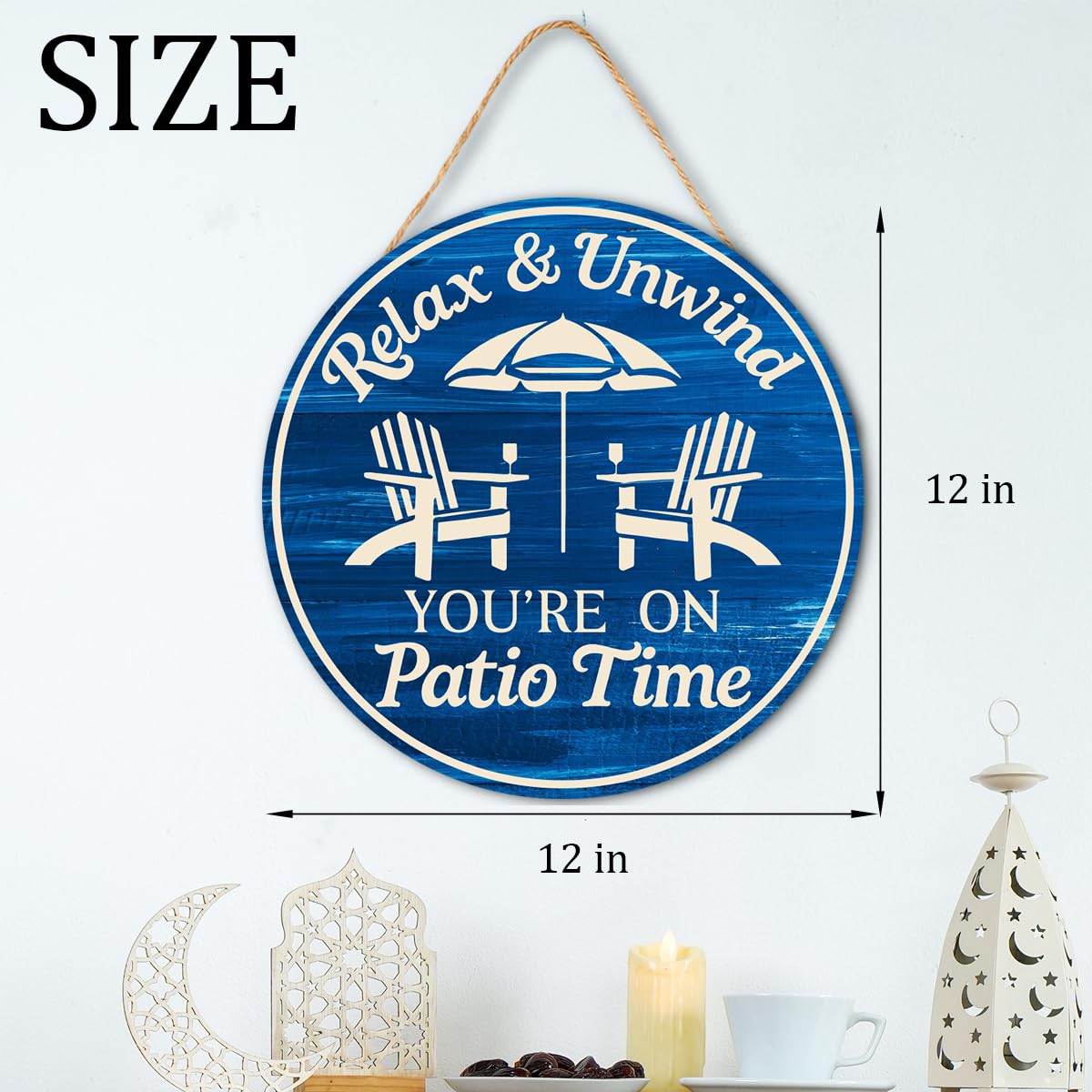 Patio Wood Hanging Sign for Front Porch, Relax Unwind You're On Patio Time Wall Decor Sign for Home Bar