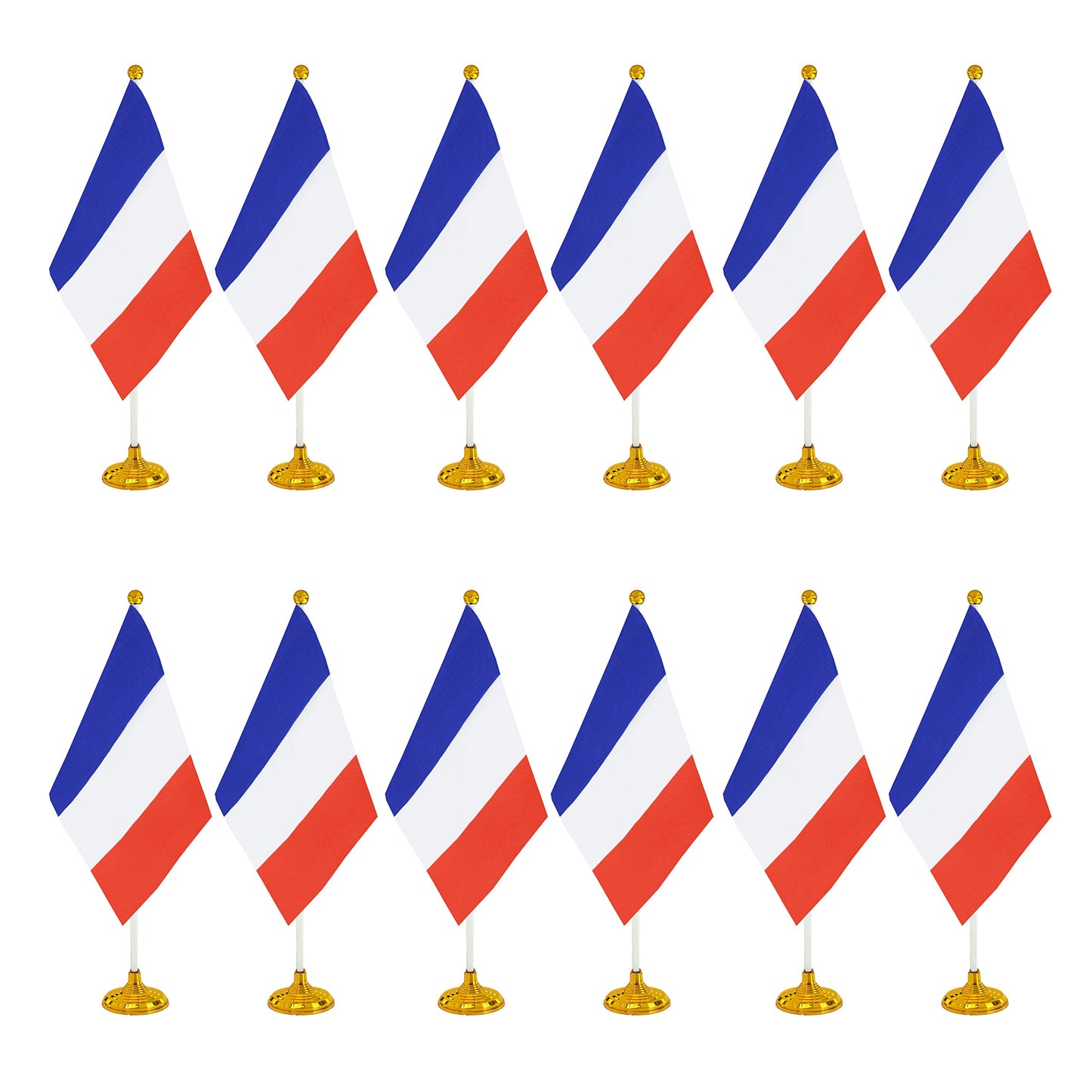WXTWK 12 Pack France Flag French Desk Flag Small Mini French Table Flags With Stand Base,Home Office Festival Events Celebration Decorations
