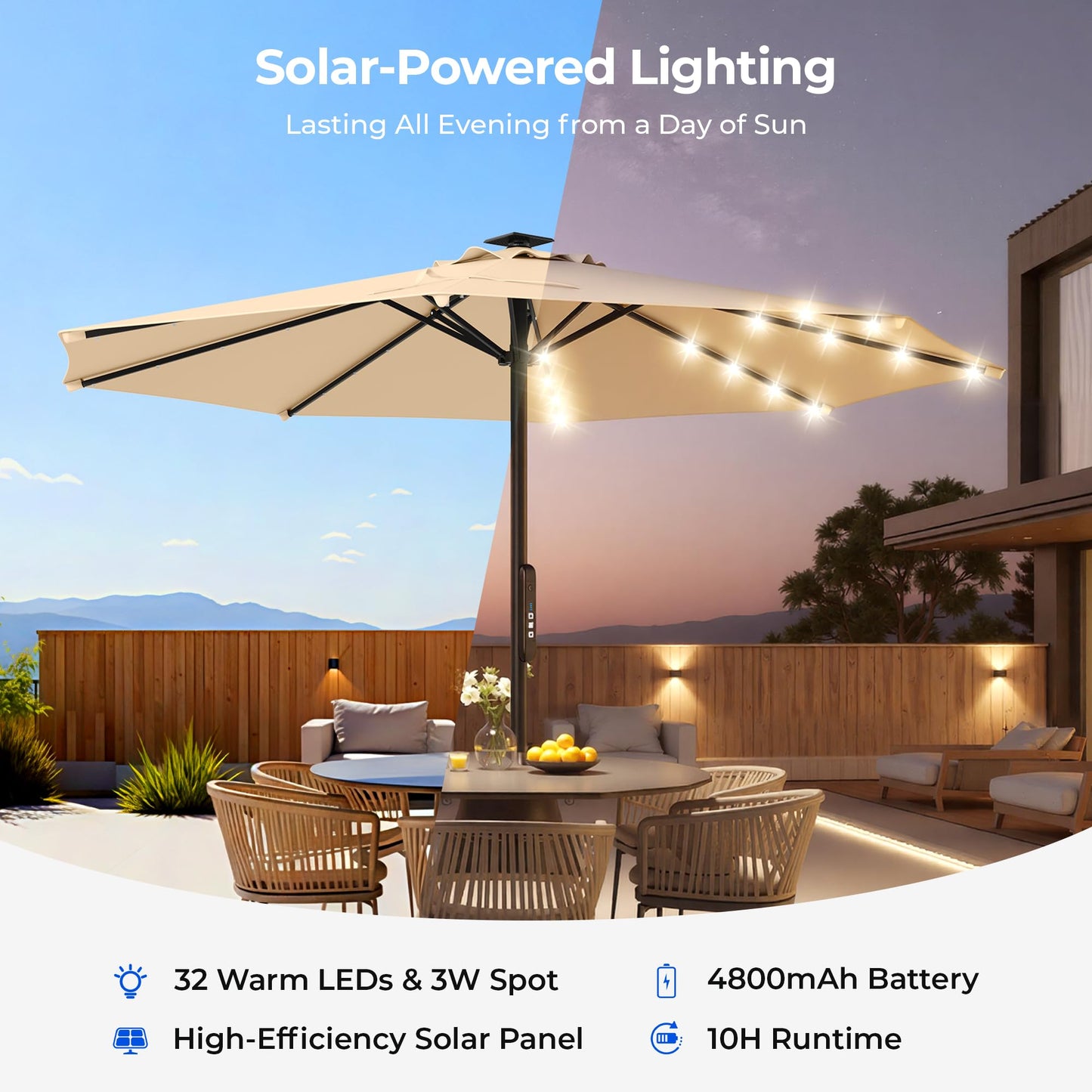 HOMSHADE Offset Patio Umbrella with Base Included, Cantilever Offset Hanging Patio Outdoor Market Umbrella UPF50+ UV Protection with Easy Tilt and Crank for Pool Deck and Garden(Buff)