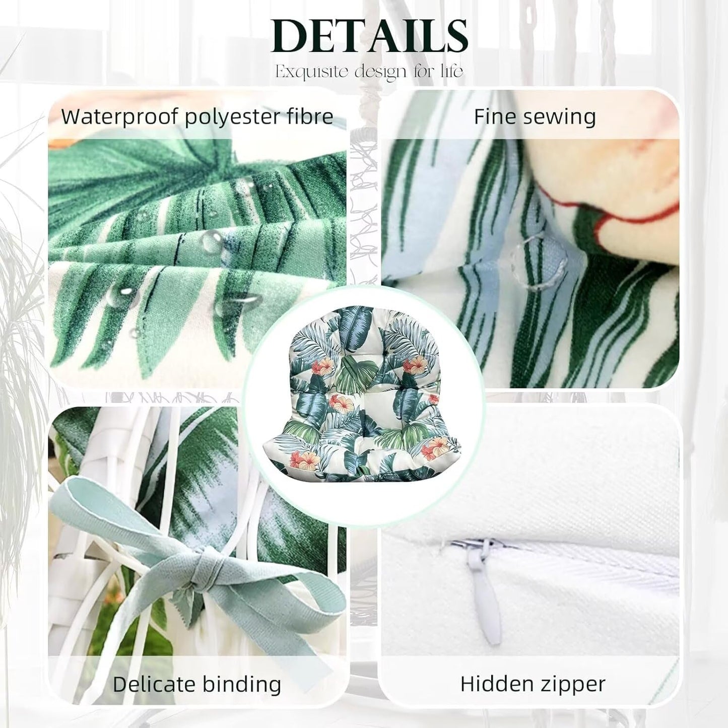 Yefound Outdoor Hanging Egg Chair Cushion Replacement Thicken Waterproof Basket Swing Chair Cushion Printed U-Shaped Seat Pad for Patio Orange Grey