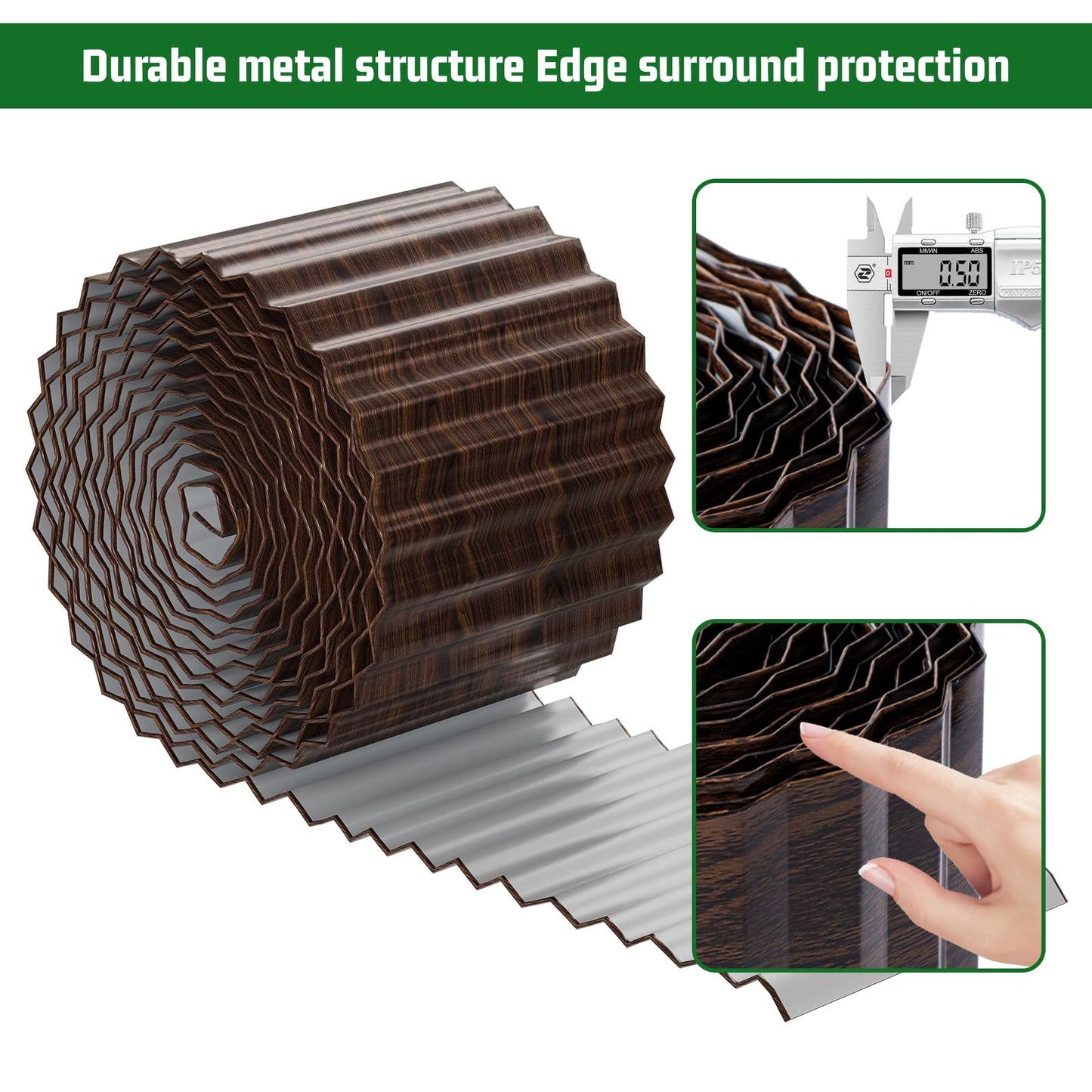 SnugNiture Corrugated Metal Garden Edging,6" x 20' Sturdy Lawn Edging Border,Landscape Edging Border for Lawn, Flower Bed,Garden and Yard(Brown)