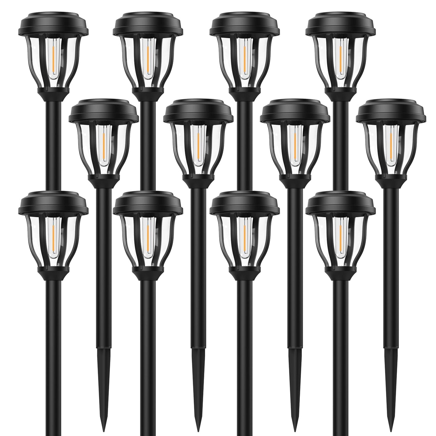 DERAYSION 12 Pack Solar Lights Outdoor, Solar Pathway Lights Auto On/Off Waterproof Garden Landscape Lighting for Path, Yard, Walkway, Driveway Decor