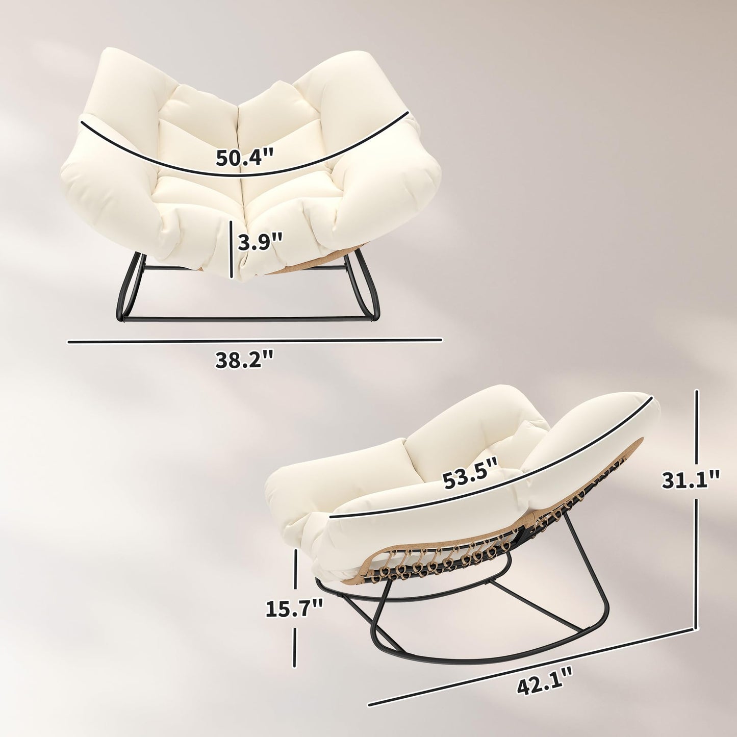 Outsunny Papasan Rocking Chair, Wicker Oversized Indoor Outdoor Rocking Papasan Chair with Cushion, PE Rattan Outdoor Rocker Egg Chairs for Living Room, Garden, Patio, Balcony, Beige