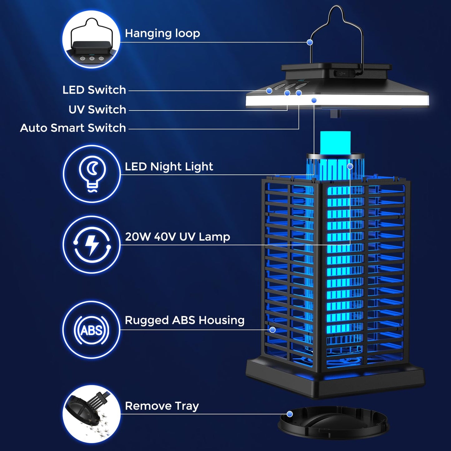 Bug Zapper Outdoor, Mosquito Zapper 2 in 1 Portable & Rechargeable Bug Zapper Outdoor with 5000mAh Battery & LED Night Light, 4000V Electric Fly Zapper for Outside,Patio,Backyard,Garden