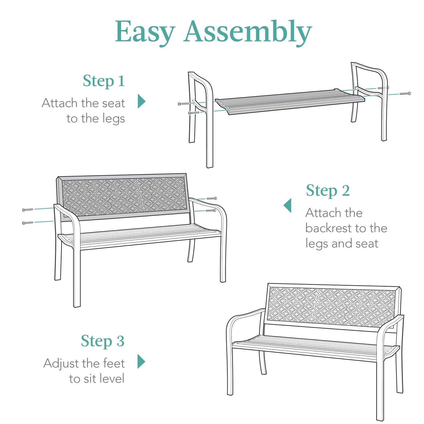 Best Choice Products Outdoor Bench 2-Person Metal Steel Benches Furniture for Garden, Patio, Porch, Entryway w/Geometric Backrest, 790lb Capacity - Carrot