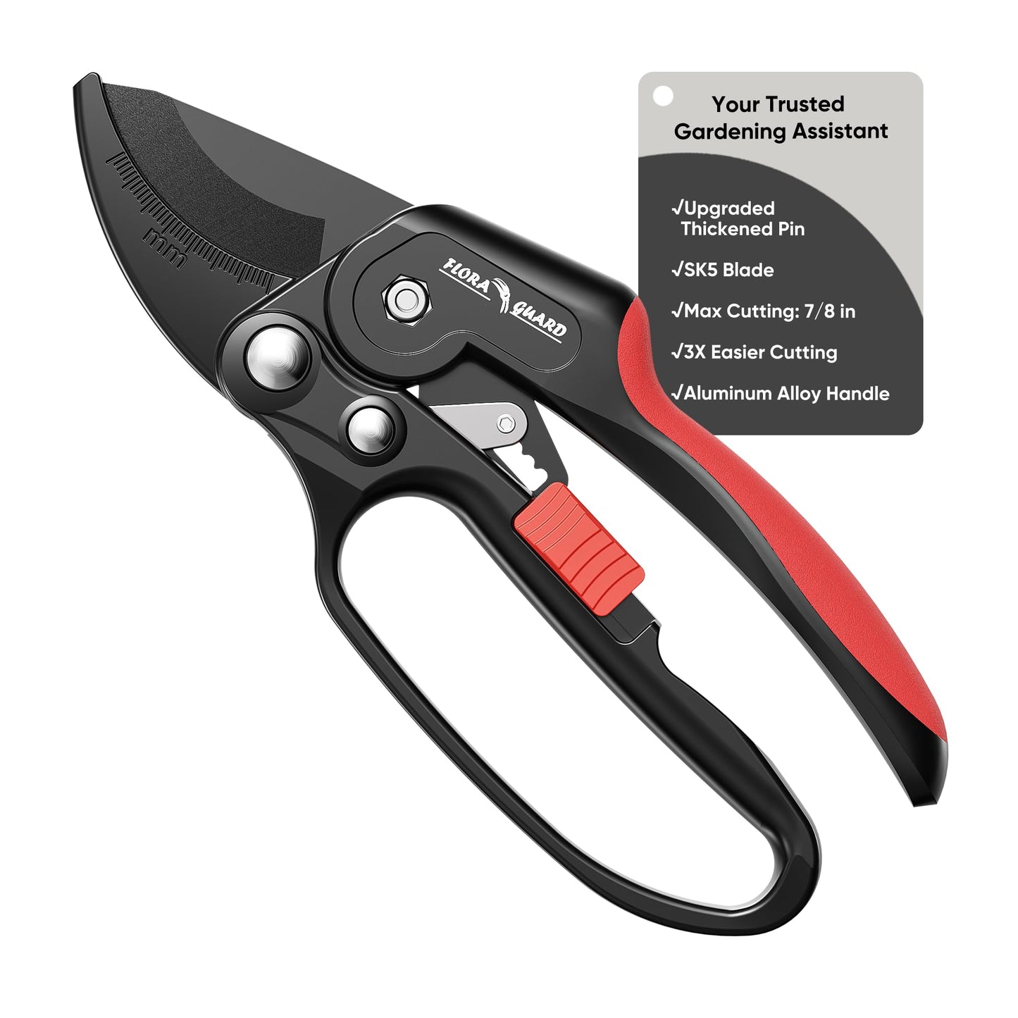 FLORA GUARD Ratchet Pruning Shears for Easy Cutting, Heavy Duty Garden Clippers for Thick Branches, 3-Step Ratcheting Hand Pruners for Weak Hands, Seniors & Gardening