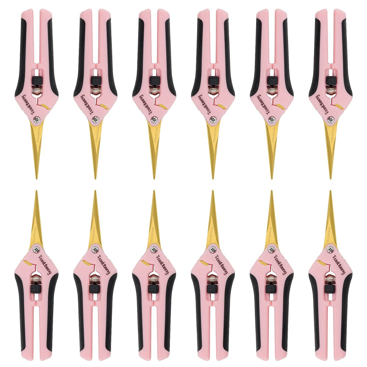 TOOLTENG 12 Packs Pruning Shears with Curved Blades, Garden Trimming Scissors, Gardening Hand Pruning Snips Titanium Coated Precision Bonsai Pruning Shears, Efficient Flower Cutters (Pink)