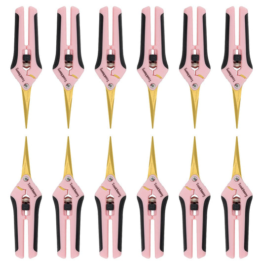TOOLTENG 12 Packs Pruning Shears with Curved Blades, Garden Trimming Scissors, Gardening Hand Pruning Snips Titanium Coated Precision Bonsai Pruning Shears, Efficient Flower Cutters (Pink)