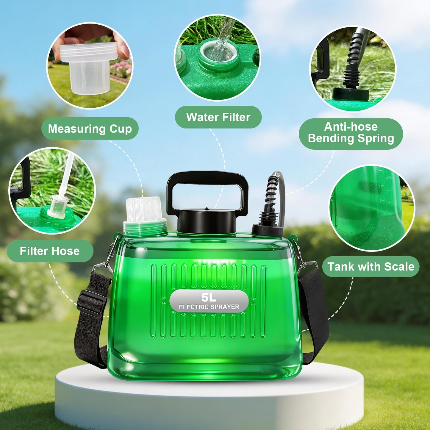 SideKing Battery Powered Sprayer 1.35 Gallon, 3 Adjustable Pressure Electric Weed Sprayer with Battery Indicator, Telescopic Wand & 4 Nozzles, Rechargeable Garden Sprayer for Lawn, Yard & Pest Control