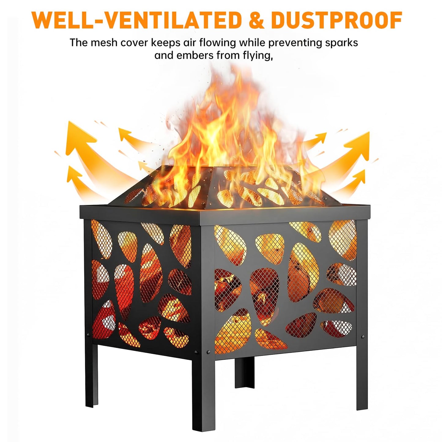 15.7 inch Small Fire Pit for Outside, Outdoor Wood Burning Fire Pit, with Anti-Spark Mesh Guard, Small Bonfire Pit,Firepit Bowl for Patio Camping Backyard Deck Picnic Porch