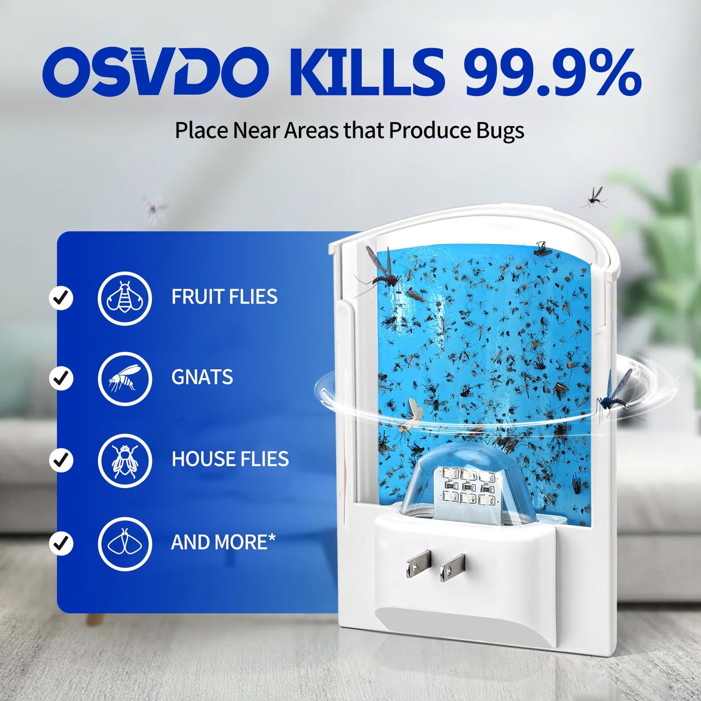 2 Pack Flying Insect Trap, Fruit Fly Trap Indoor with 8 Sticky Boards, Gnats Killer Moth Trap Fly Catcher with Blue UV Light, Mosquito Attractant Bug Zapper for Home, Office(2026 Upgrade)