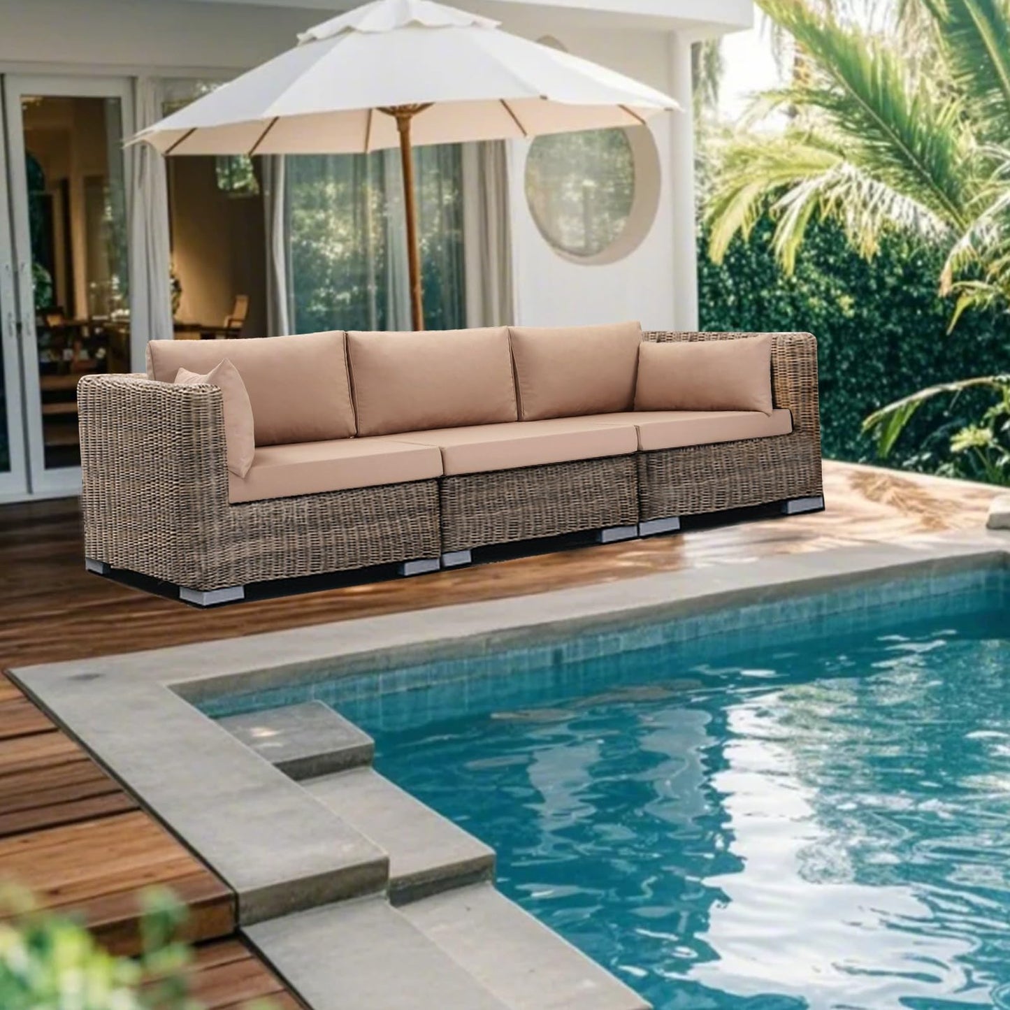 LYLNBYWK 8Pcs Outdoor Sectional Cushions, Replacement Cushions Wicker Rattan Sofa Patio Conversation Set, Waterproof, UV/Zipper, Beige