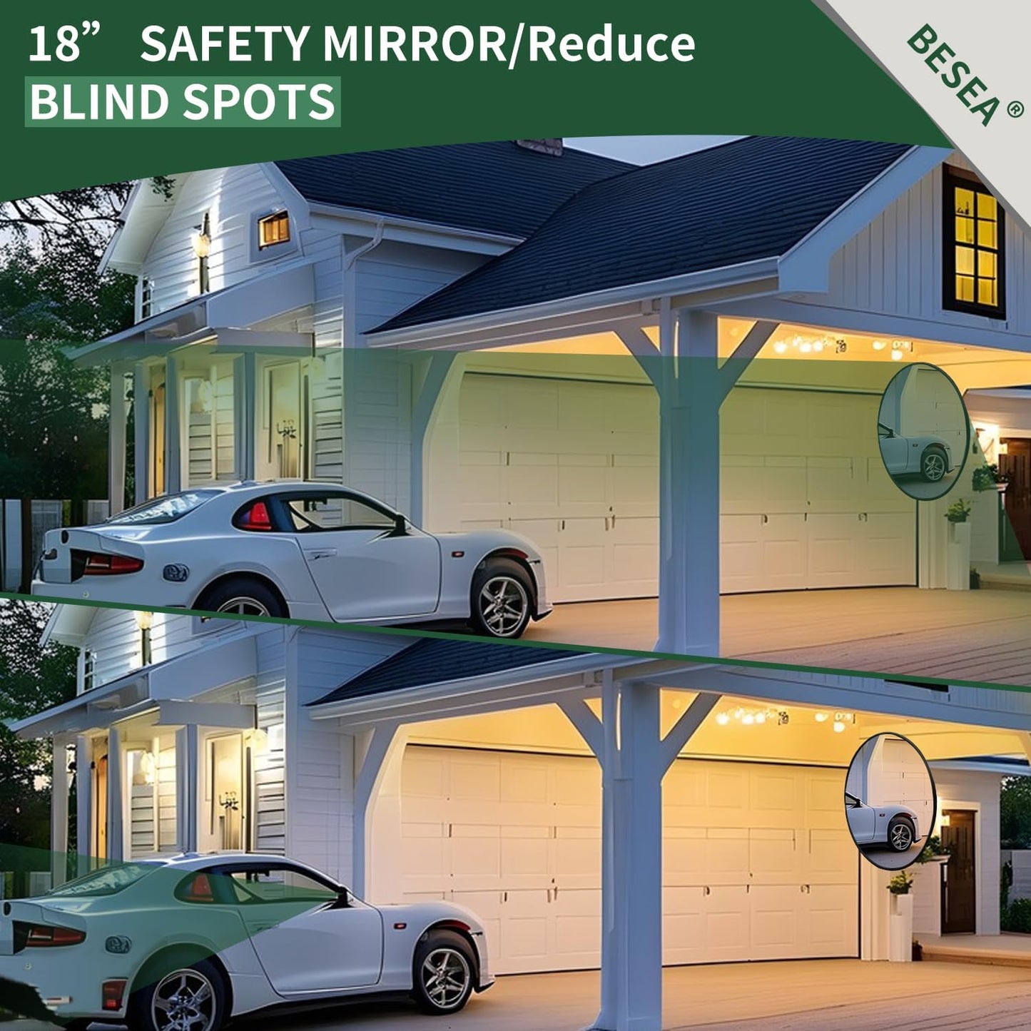 BESEA 18" inch Black Convex Mirrror Traffic Mirror, Wall Mounted Security Mirror, Safety Mirror for Garage Warehouse Mall Home Office Indoor with Clear View