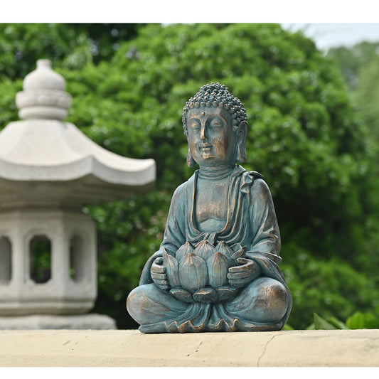 TERESA'S COLLECTIONS Meditating Buddha Statue for Garden Decor with Outdoor Solar Lights, Large Resin Outdoor Decor Garden Statue Sculpture for Home Lawn Yard Decor Gifts for Mom, 7.1''