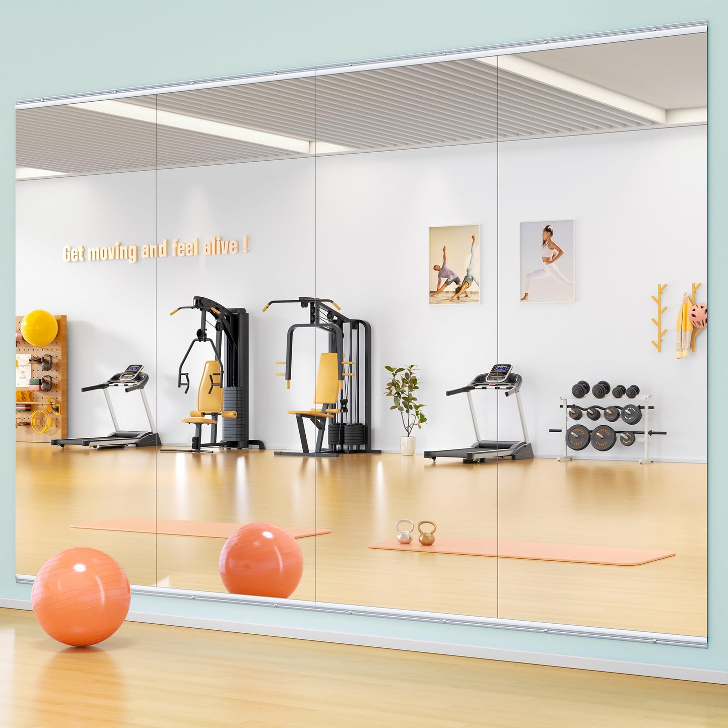 Hasipu Home Gym Mirror 63" L x 28" W - 1PC Large Full Body Mirror for Yoga, Fitness, Garage, Dance Studio, Wall-Mounted, 0.16in Tempered Glass Frameless