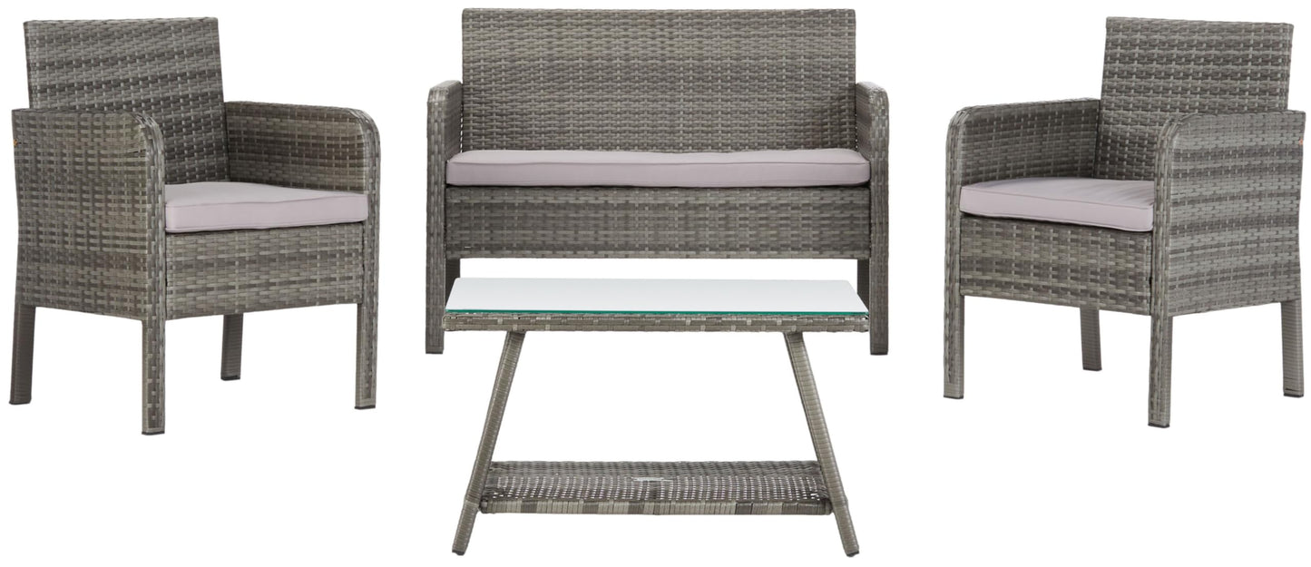SAFAVIEH PAT7505B Collection Aboka Grey 4-Piece Outdoor Living Patio Set