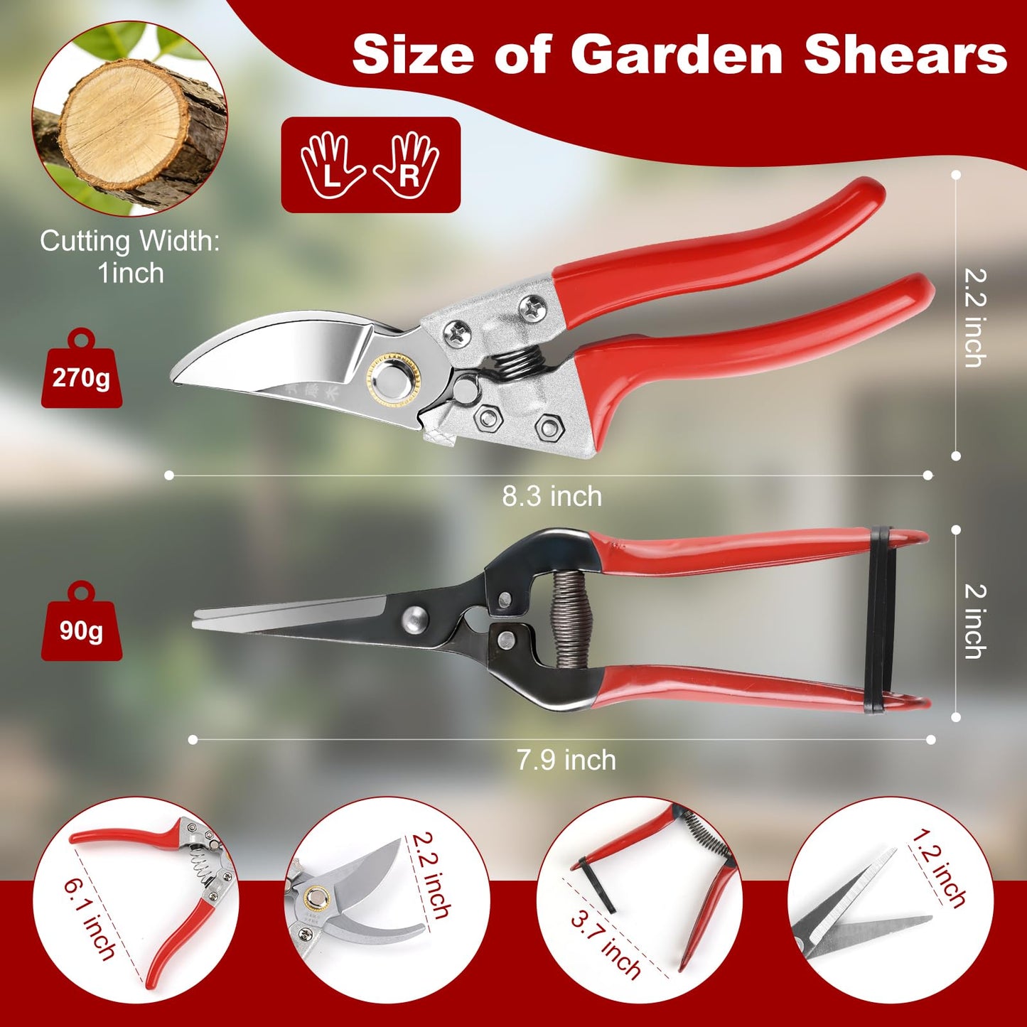 LEEPENK 2 Piece Garden Shears Set: Heavy Duty Pruning Shears with Japanese SK5 Steel Blade & Long Straight Garden Snip,Complete Pruning Shears for Gardening, Tree Trimming, Flower & Herb Cutting