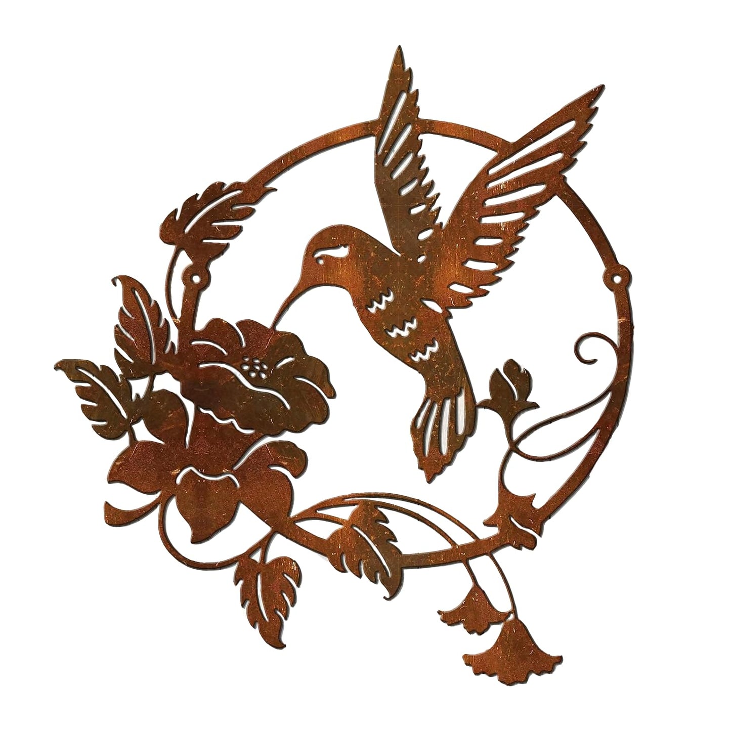Zoihet Round Metal Bird Wall Art Decor - Hummingbird Wall Art Silhouette for your patio, garden, and fence Art Decor, Bird Wall Silhouette Indoor and Outdoor Hanging (Brown)