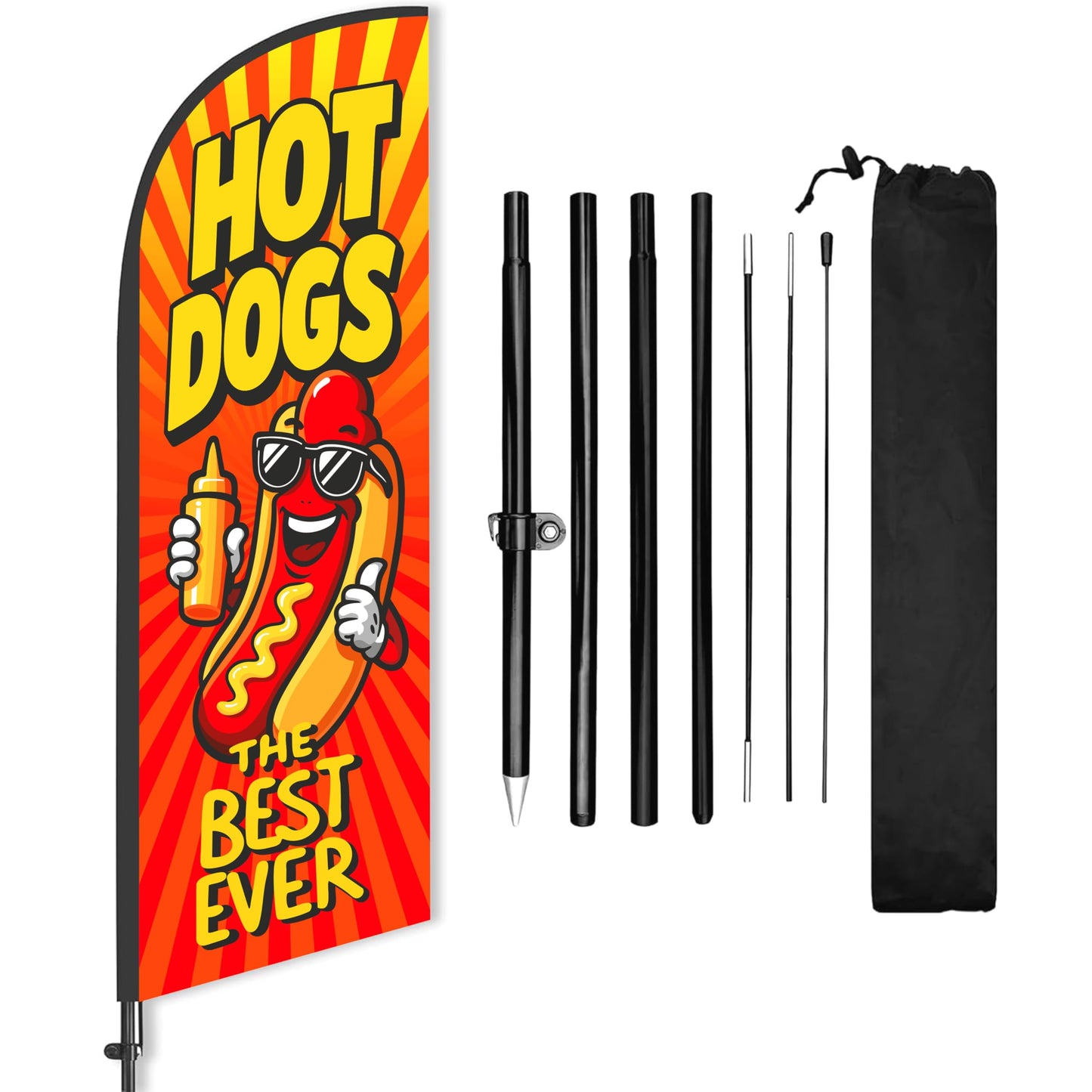 Hot Dog Feather Flag Pole Kit, 8ft Advertising Flags for Food Stands, Restaurants & Outdoor Events