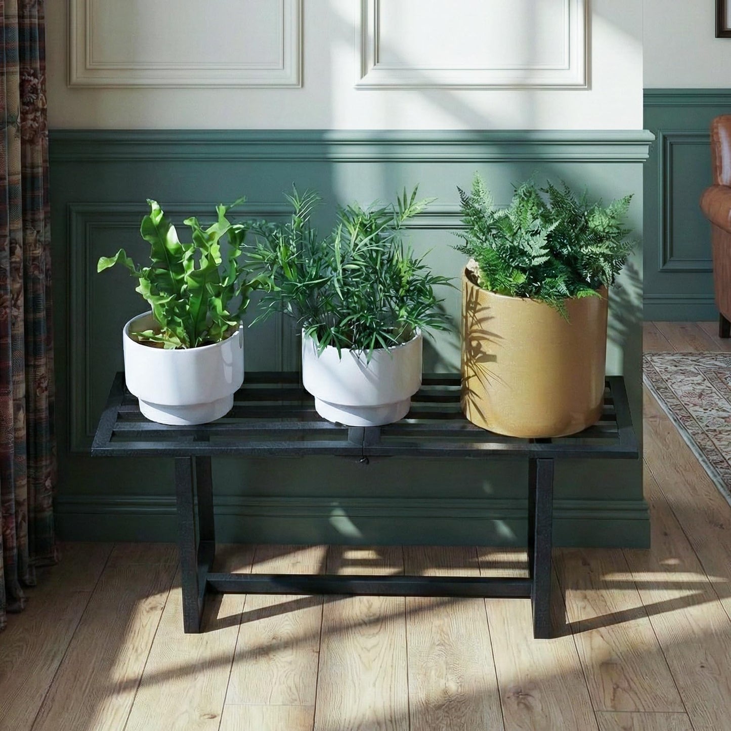 Rioneta 2-Pack Elegant Mid-Century Modern Metal Tiered Plant Stand Robust 330 lbs Capacity Versatile Indoor Outdoor Display for Living Room, Patio & Balcony Black