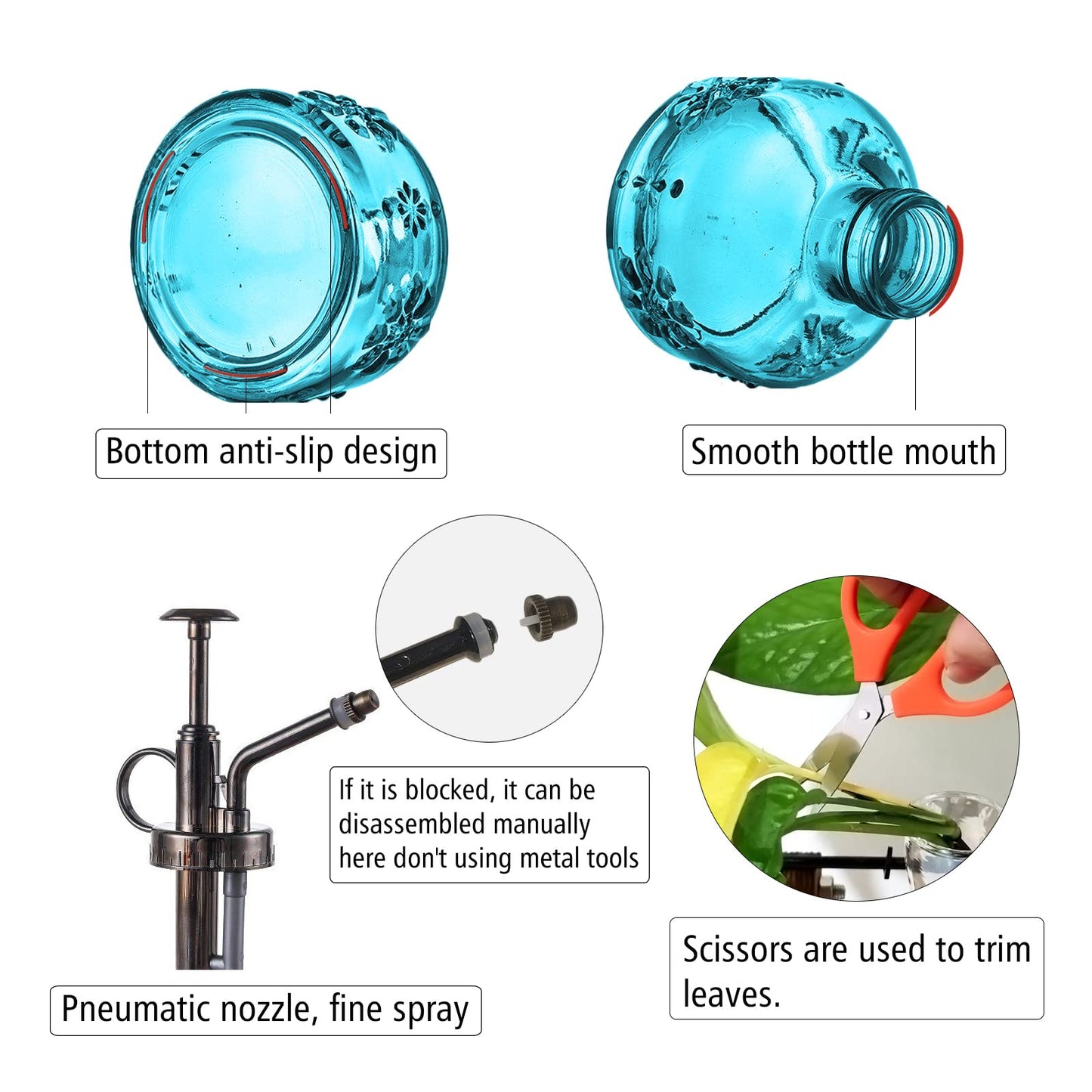 XXXFLOWER Glass Plant Mister Spray Bottle for Indoor Plant Spritzer Succulent Watering Bottle Tall Vintage Style with Bronze Plastic Top Pump