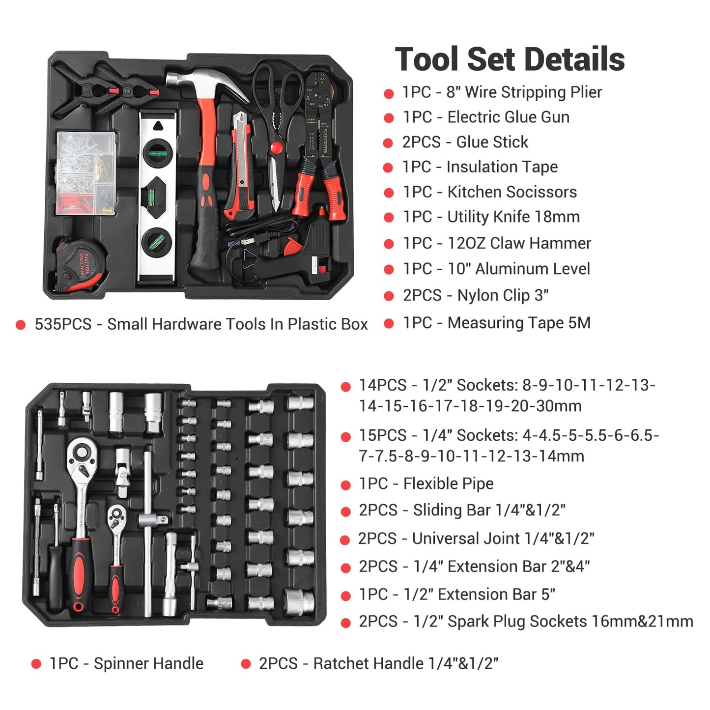 800-Piece Mechanics Tool Set with Rolling Aluminum Case, Complete Socket & Wrench Kit with Hand Tools, Portable Garage Tool Box for Auto Repair, Home Maintenance, DIY Projects & Garden Work