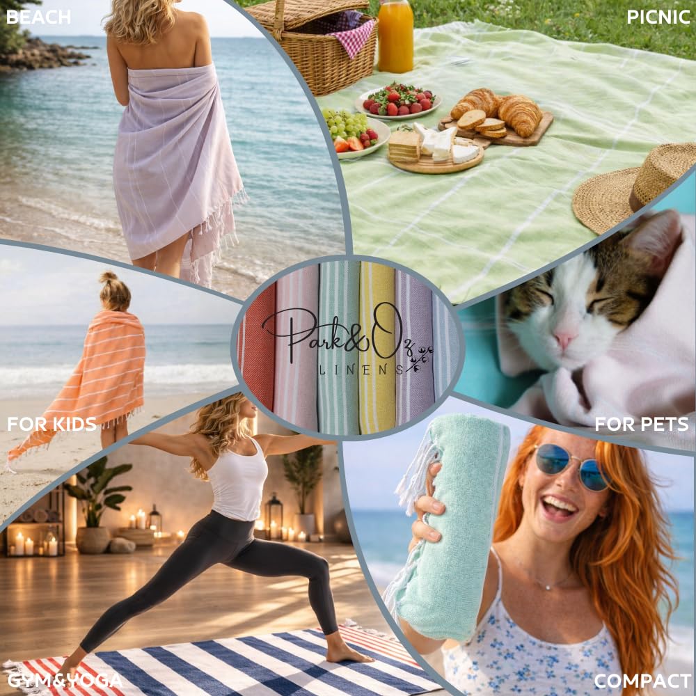 PARK&OZ Turkish Beach Towels 2-Pack – Oversized 100% Cotton Quick-Dry, Sand-Free& Ultra-Absorbent Blanket 72"x40" –Lightweight Travel Towels for Beach, Pool, Spa, Gym, Camping & Home (Pink)