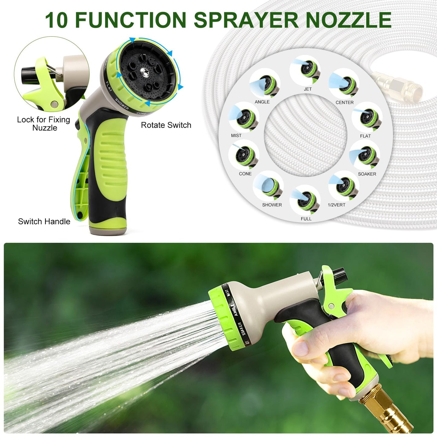 Garden Hose Metal 75 FT, Stainless Steel Hose, Water Hose with 10 Function Nozzle & Brass Nozzle, Lightweight, No Kink & Tangle, Easy to Use & Store, Heavy Duty Metal Hose for Yard and Lawn