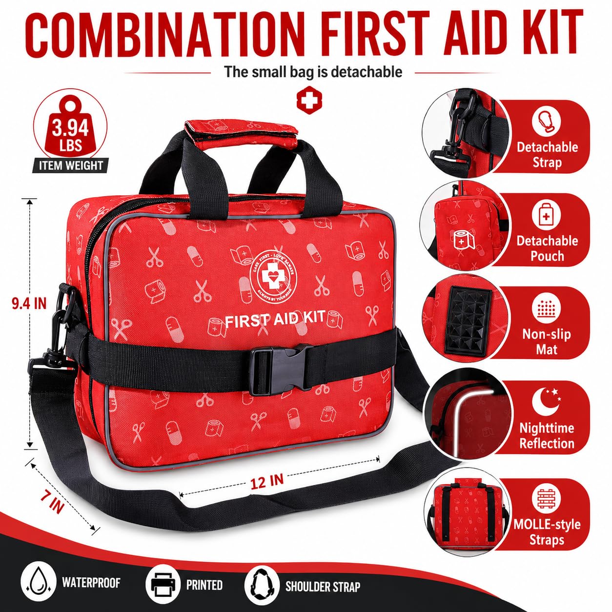 All-in-One Premium 530 Piece Emergency First Aid Kit, Large Medical Kit for Home, Car, Camping, Travel, Hiking, Sports & Outdoor