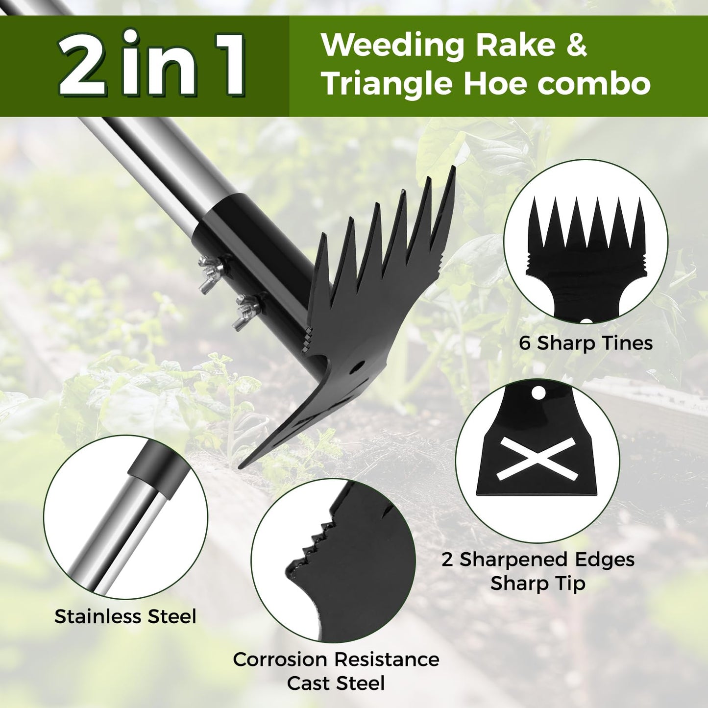 BQMEZRNUS Weed Puller Tool with Long Handle - 54" Heavy Duty Manual Weeder & Garden Hoe, 2 in 1 Uprooting Tool for Yard, Lawn, Flower Bed, and Patio, Durable Weed Remover for Gardening (54")