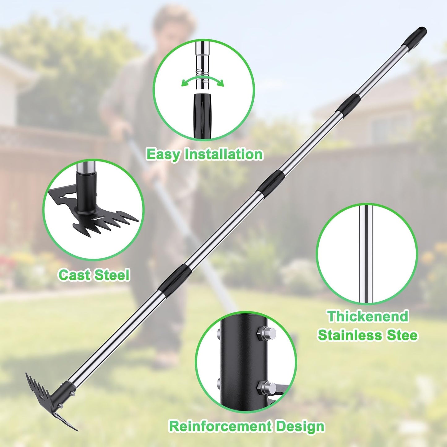 Weed Puller Tool with Long Handle，Adjustable Long Manual Weeder Remover Tool，2 in 1 Hand Weed Rake and Garden Hoe for Gardening, Uprooting Weeding Tool for Yard, Lawn, Patio, Garden