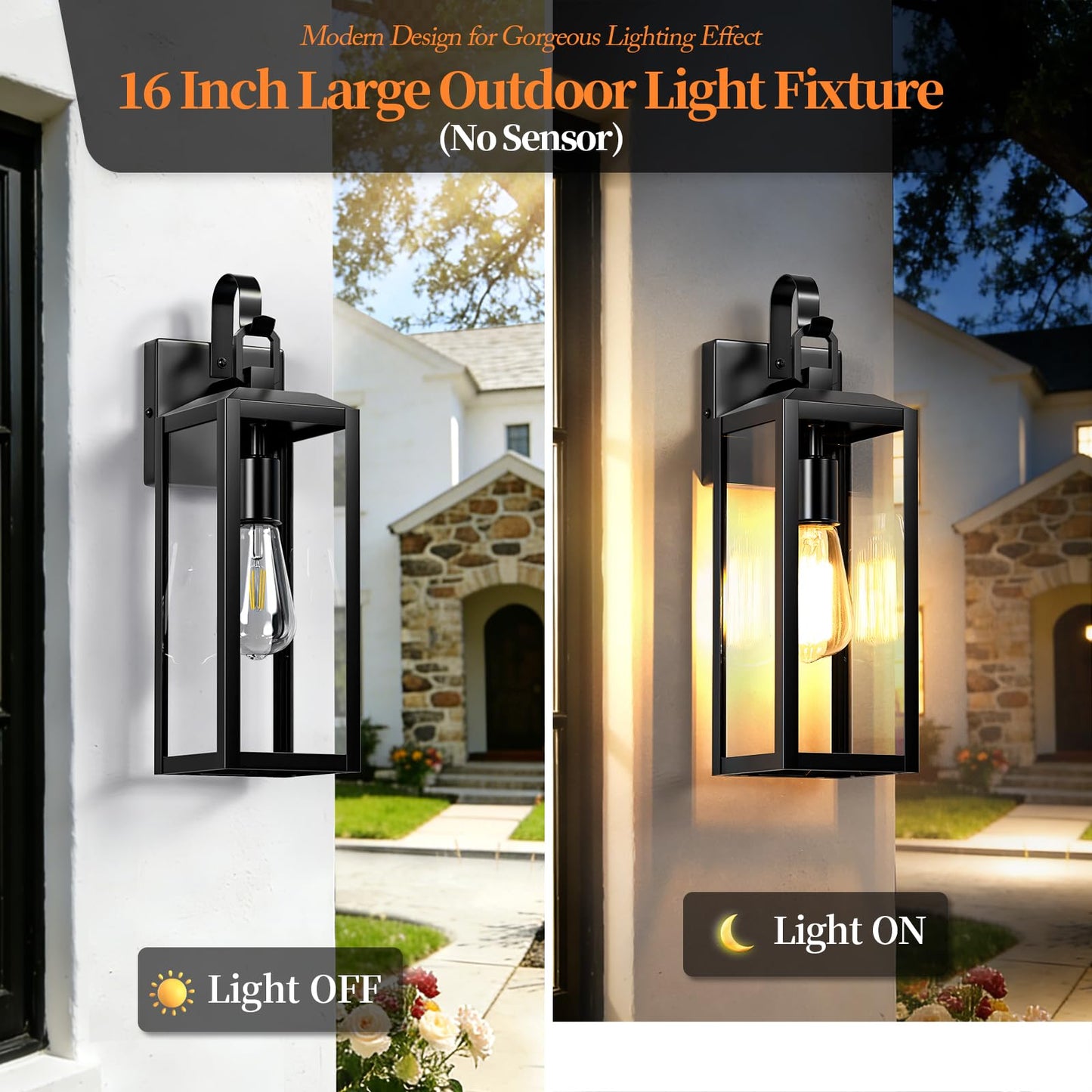 16'' Large Outdoor Wall Lights 2 Packs, Black Exterior Lighting Fixtures, Waterproof Outside Lights for House, Modern Outdoor Sconce Porch Light, Farmhouse Wall Lanterns for Front Door, Patio, Garage