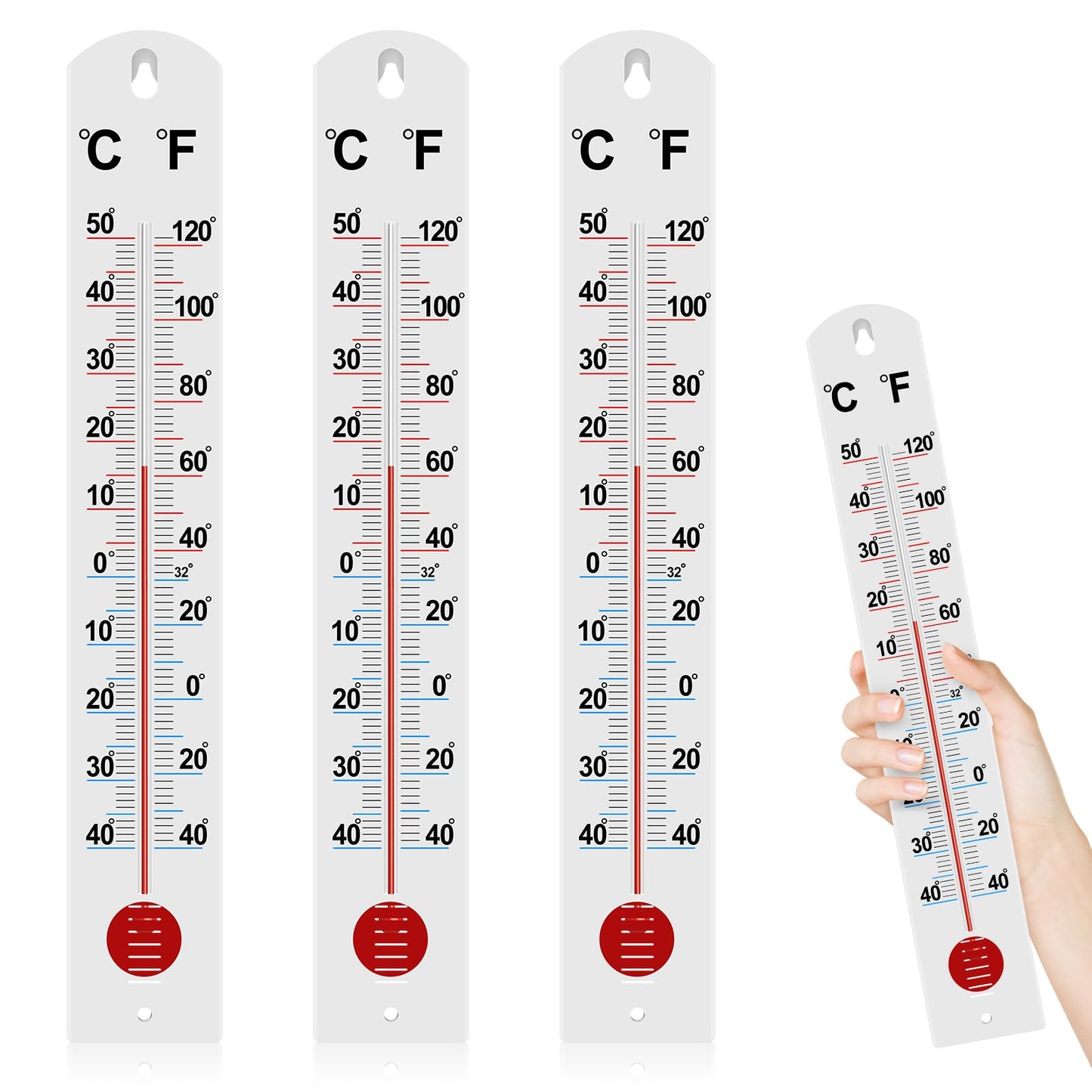 Frienda 3 Pcs Wall Thermometer Indoor Large Outdoor Thermometers for Patio Double Scales Thermometer for Temperature Home Pool Office Warehouse Greenhouse Garden (Fresh, Plastic)