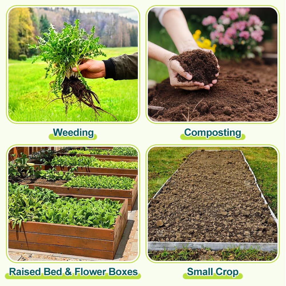 Berry&Bird Twist Tiller - 4 Stainless Steel Tines Hand Tiller for Aerating, Loosening Soil and Removing Weed, Garden Cultivator Tiller with Wooden Handle, Perfect for Raised Beds, Borders & Containers