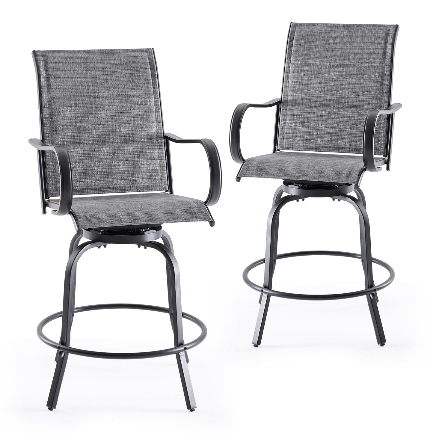 Soohow Swivel Patio Bar Stools Set of 2, Outdoor Barstools with Paded Textilene Fabric, All Weather Bar Height Outdoor Chairs, Tall Swivel Patio Chair for Balcony, Poolside, Yard