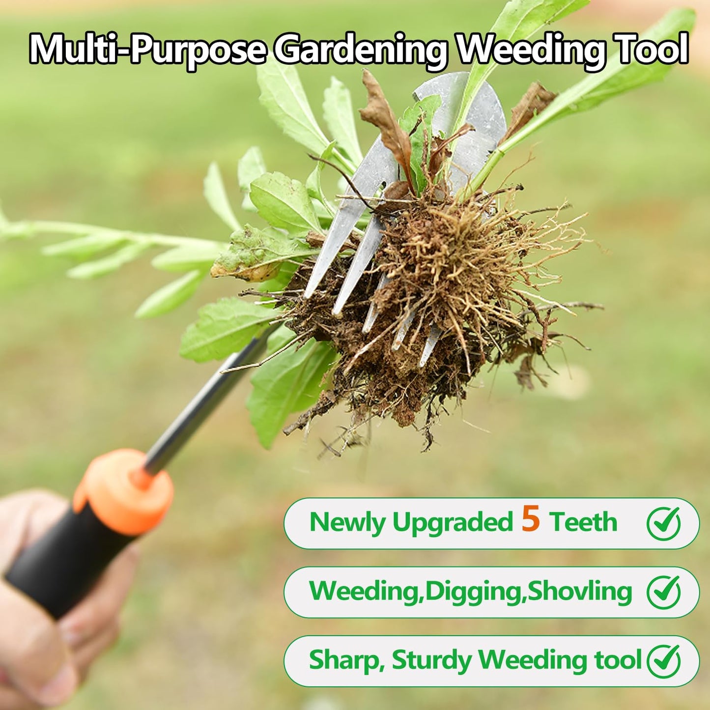 DWULCX Weed Puller Tool，2026 New Garden Weeder Tool Stainless Steel Hand Weeder Tool,5 Teethes Dual Purpose Weed Remover Tool Weeding Tools for Gardening (Rubber Handle)