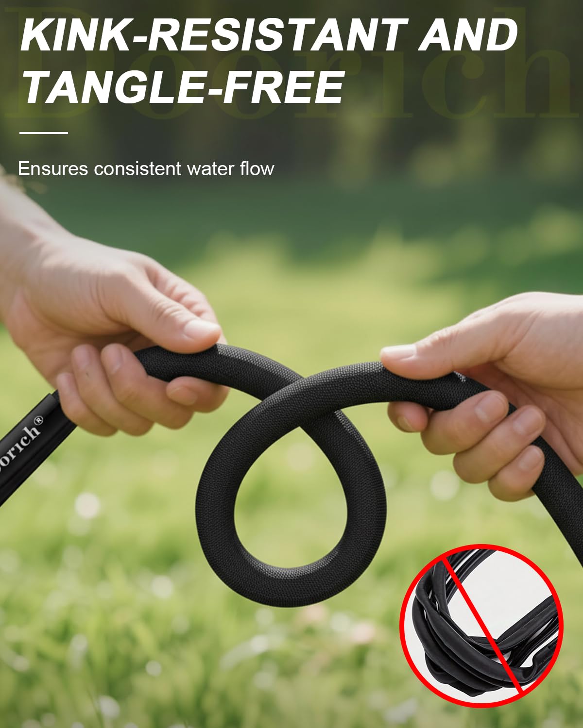 Doorich Garden Hose, Lightweight, Ultra Flexible, Durable, Kink-Free Water Hose - Made of TPU, Drinking Water Safe Material, Non-Shrinking, Easy to Store, All-Weather, Black (50 FT)