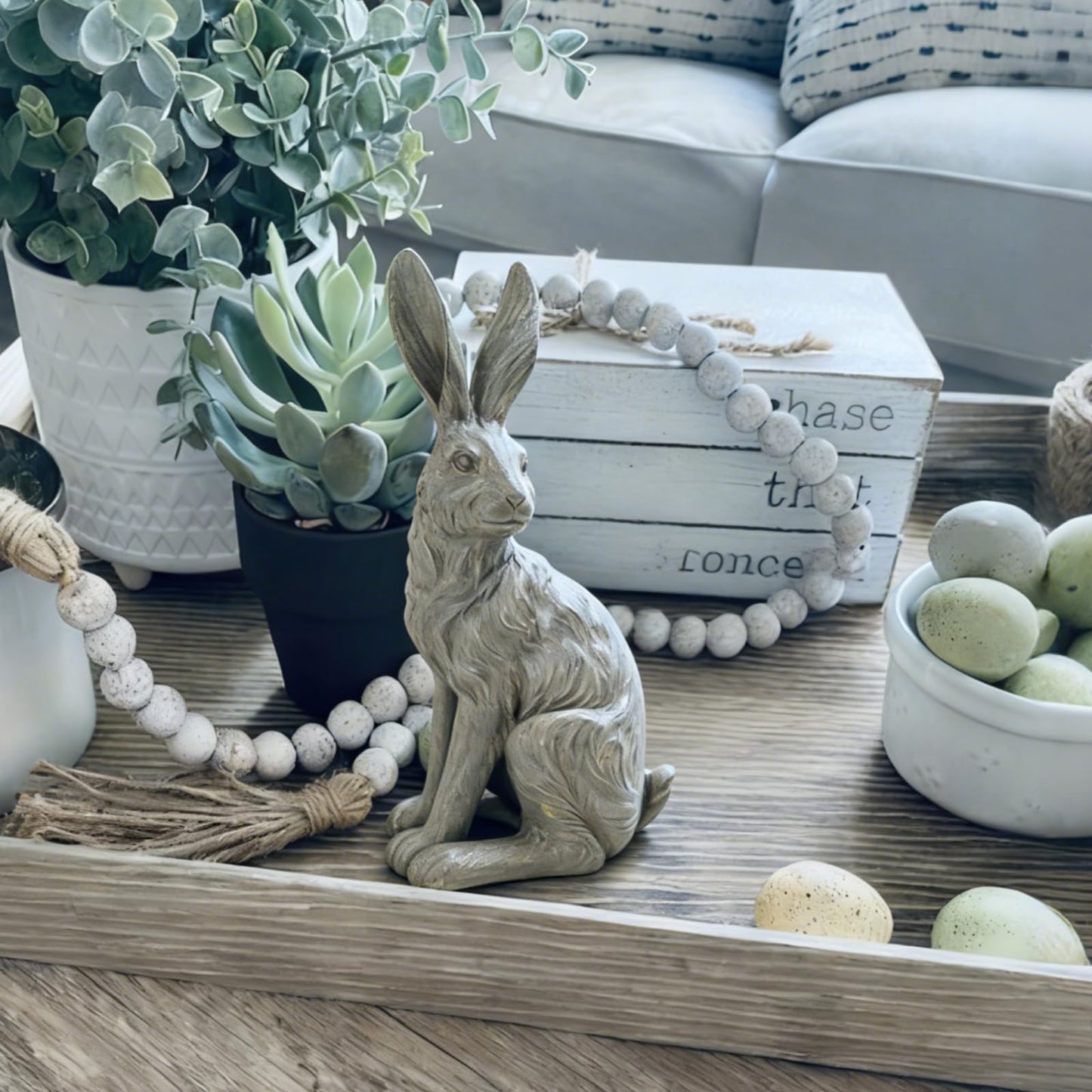 DiliComing Outdoor Rabbit Garden Statue - 12 Inch Large Easter Bunny Decor Grey Resin Animal Sculpture for Home Lawn Yard Decorations Womens Gifts