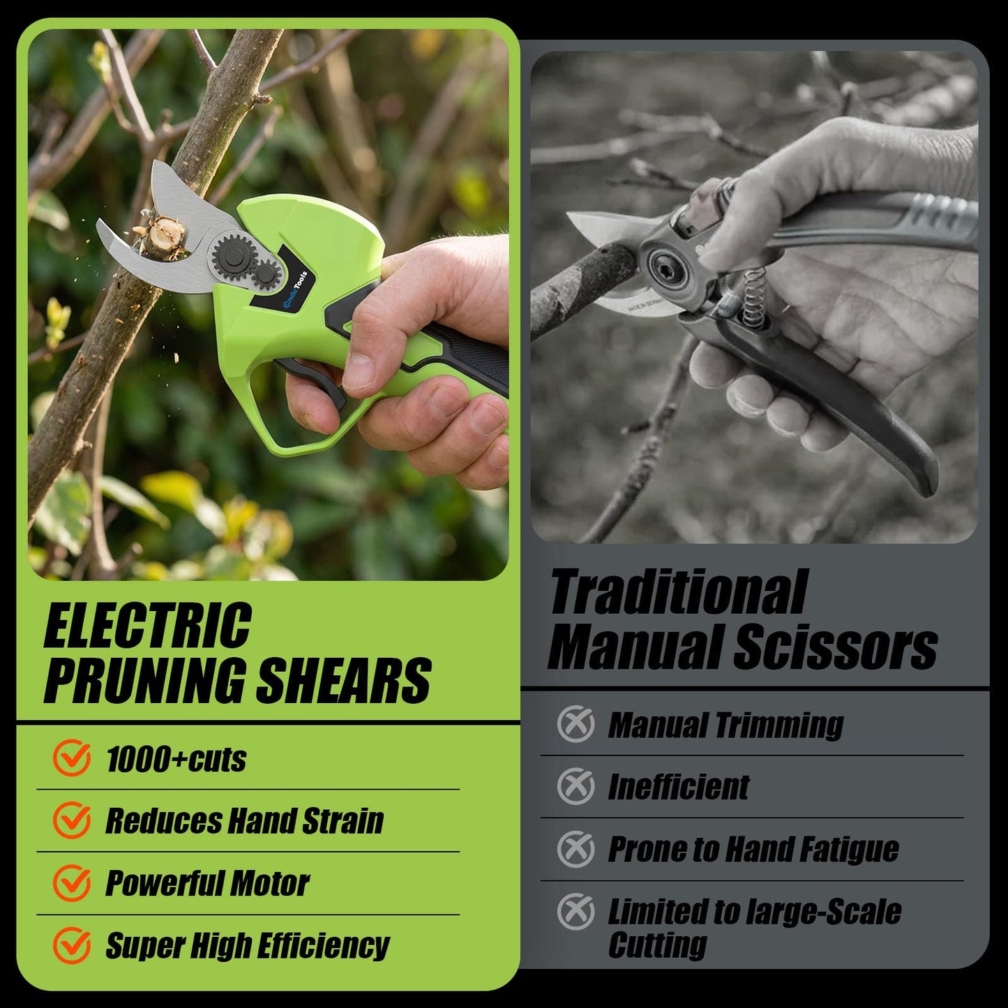 Electric Pruning Shears, Battery Powered Cordless Pruner Branch Cutter for Gardening Tree Pruning with 2×4.0Ah Batteries, Brushless Motor, SK5 Replacement Blade, 0.8-1.2 inch Cutting Diameter