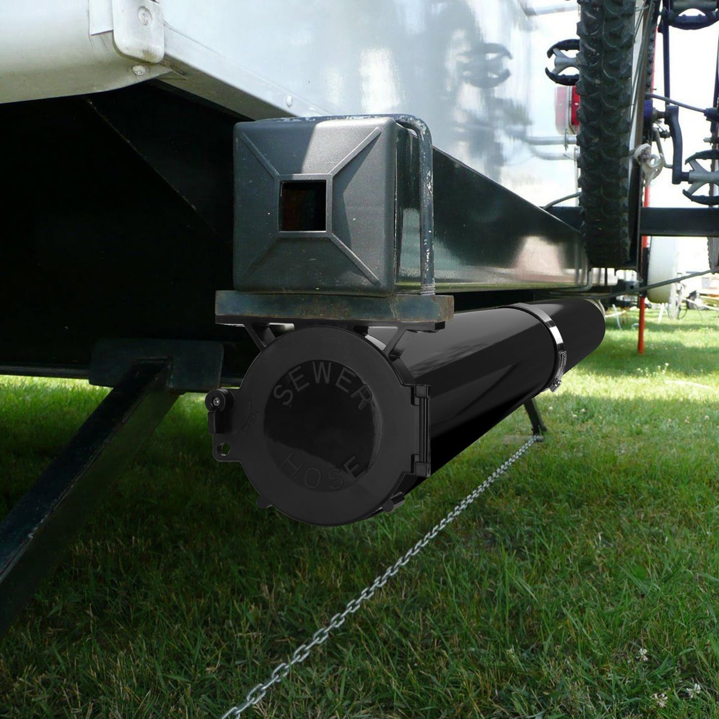 Touri Upgraded RV Adjustable EZ Hose Carrier TR5094BK with Door Cap and Mounting Screws, 50''-94'', Black, 3 Mounting Tabs Included