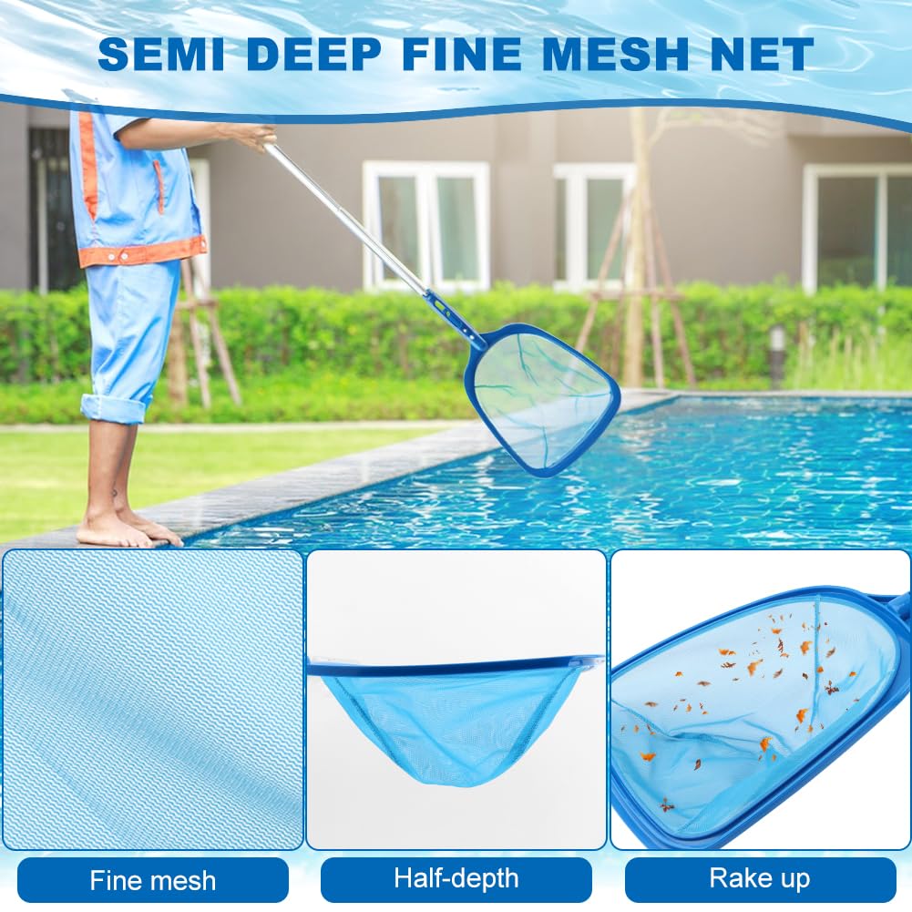 Lovarisse Swimming Pool Cleaning Kit IncludingSpa Jet Vacuum Cleaner,Aluminum Frame Skimmer Net,Pool Brush Head Adjustable 47-61inch Pole, for Inground & Above Ground Swimming Pools