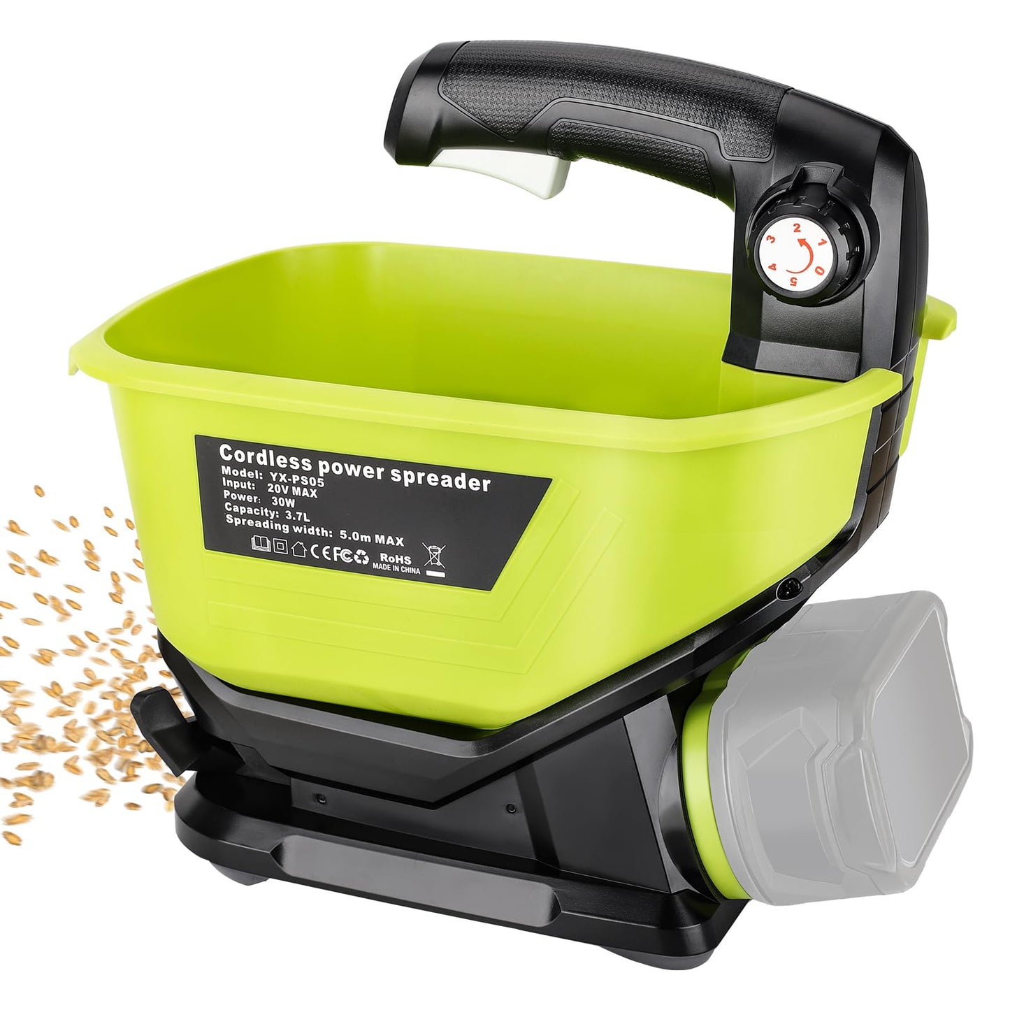 Philophca Salt Spreader for Ryobi 18V Battery, Seed Spreader Handheld Fertilizer Spreader Power Spreader Available Year-Round, Grass Seeds, Rock Salt, 3.7L Large Capacity Hopper(Tool Only)