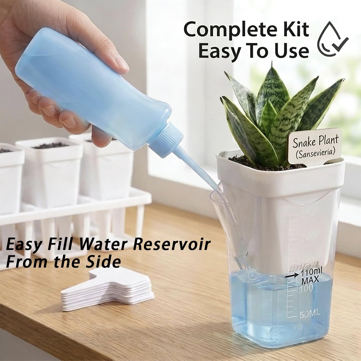 DIGARDPRO 10 Pack 2.5" Self Watering Pots for Indoor Plants with Anti-Tip Tray & Reservoir Refill Bottle, Seed Starter Kit for Seedlings, Cuttings, Succulents, Herbs, 10 Plant Labels