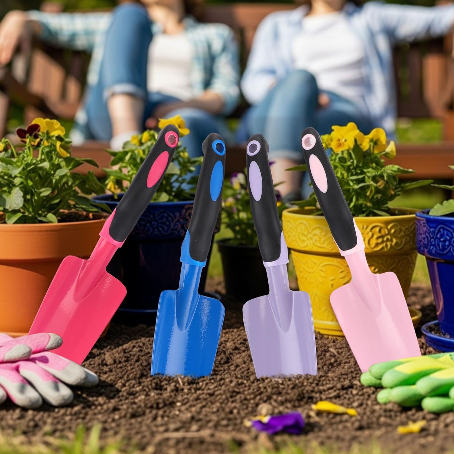 Yaocom 12 Pcs Garden Shovel Aluminum Alloy Heavy Duty Trowel Small Digging Shovels Metal Hand Trowel Spade with Soft Handle for Garden Lawn Yard Planting Tool (Wide Shovel,Fuchsia,Purple,Blue,Pink)
