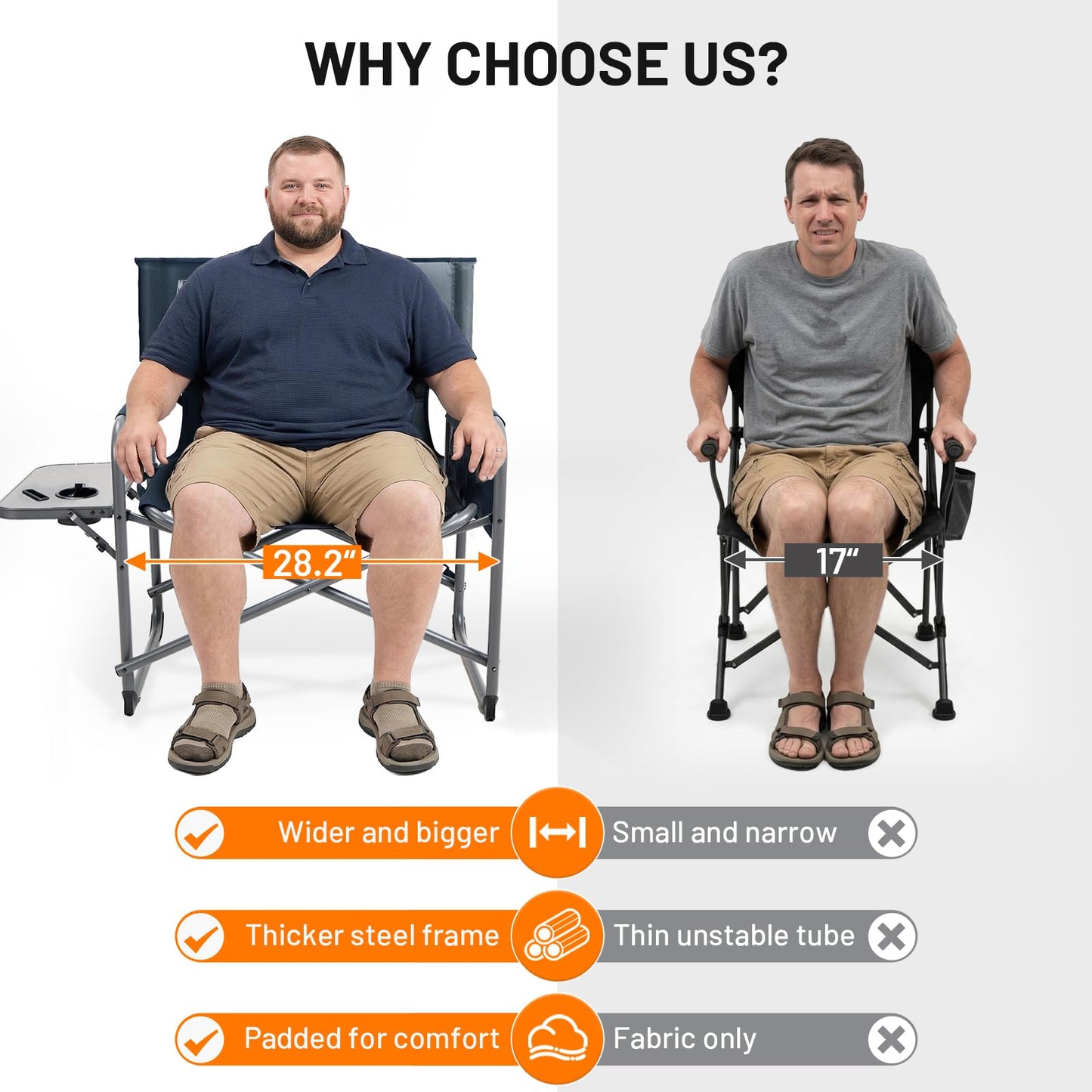 Timber Ridge XXL Director’s Chair – Heavy Duty Folding Camping Chair for Adults, 500 lb Capacity, Extra Wide Padded Seat for Camping, Sports, Lawn, Courtyard, and Outdoor Use, Blue